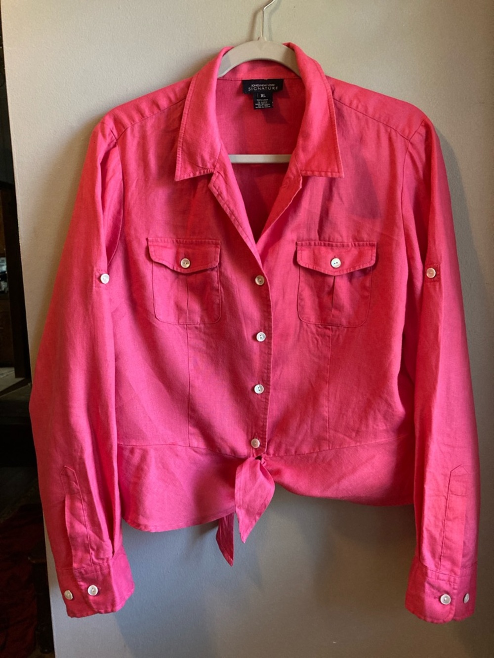 Jones New York 100% Linen Button-Front Tie-Hem Shirt